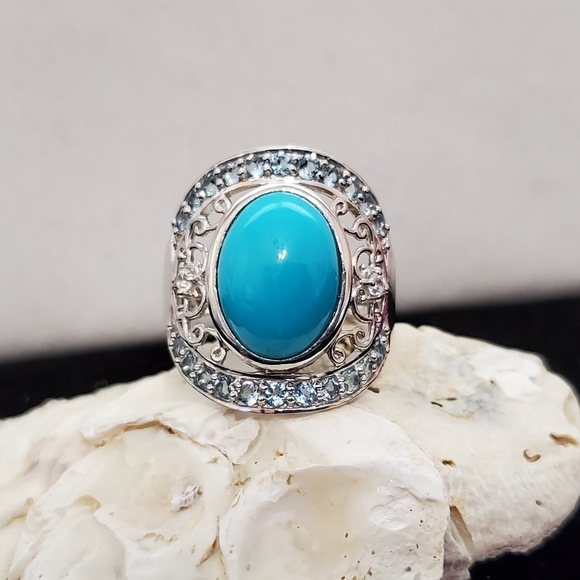 Sterling Turquoise Blue Topaz Ring 7.25 - Picture 2 of 15